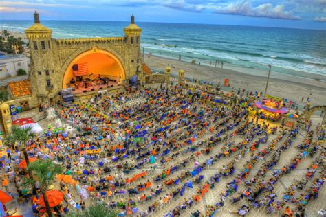 Daytona beach bandshell - Built of coquina in 1937, The Daytona Beach Bandshell and Oceanfront Park Complex is a historic site with a long history as a gathering space for open-air concerts and community …